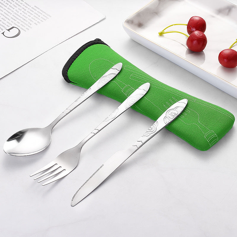 Stainless Steel Western Steak Knife Fork Spoon Cloth Bag Portable Western Cutlery Three-Piece Set Creative Gift Set Cross-Border Source