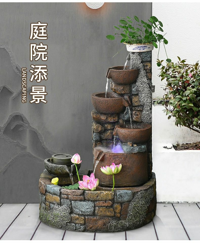 Pastoral External Circulation Water Pool Fountain Fish Tank Ornament for Home Living Room Courtyard Entrance Opening Decoration Zhao Zhi Zheng