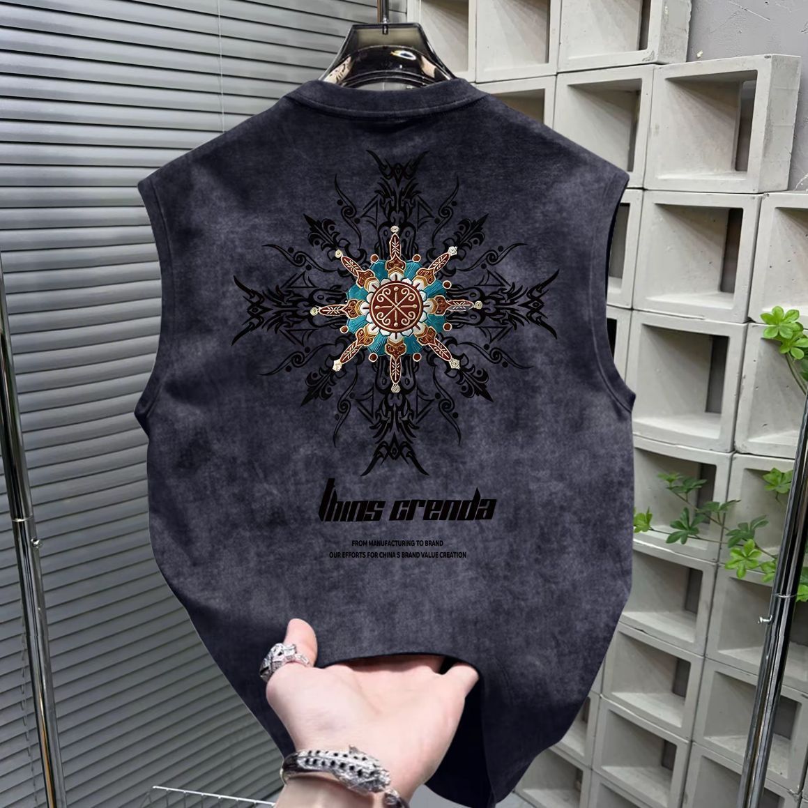 American Style Trendy Brand Fashion2025Fashionable Men's Sleeveless Vest t T-shirt Summer Tie-dye Printed Loose Vest Top