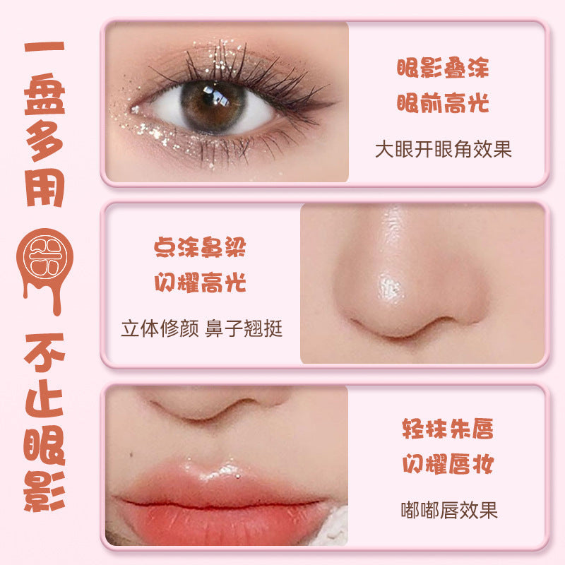 Liangni Shi Four-Color Eyeshadow Palette for Brightening, Pearlescent Glitter, Contouring, and Eyeliner Rouge2437