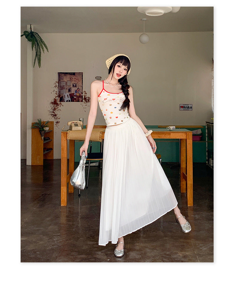 Thirteen Lines·Yunheyu Gentle Light Purple Pleated Long Skirt for Women Versatile Casual Vacation Style Draped Half Skirt