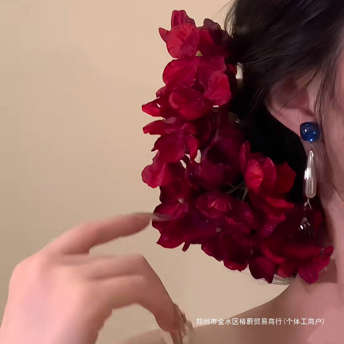 Traditional Handmade Wine Red Artificial Flowers New Chinese Style Bride Hair Accessories Morning Gown Hairpin Cheongsam Hair Flower Women Hair Ornament