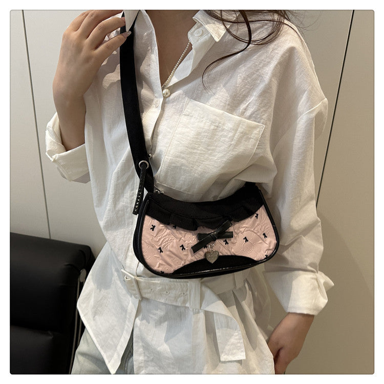 Super Popular Crossbody Bag for Women2025New Plaid Fabric Bag Wrinkled Color-Block Shoulder Bag Popular Commuter Small Square Bag