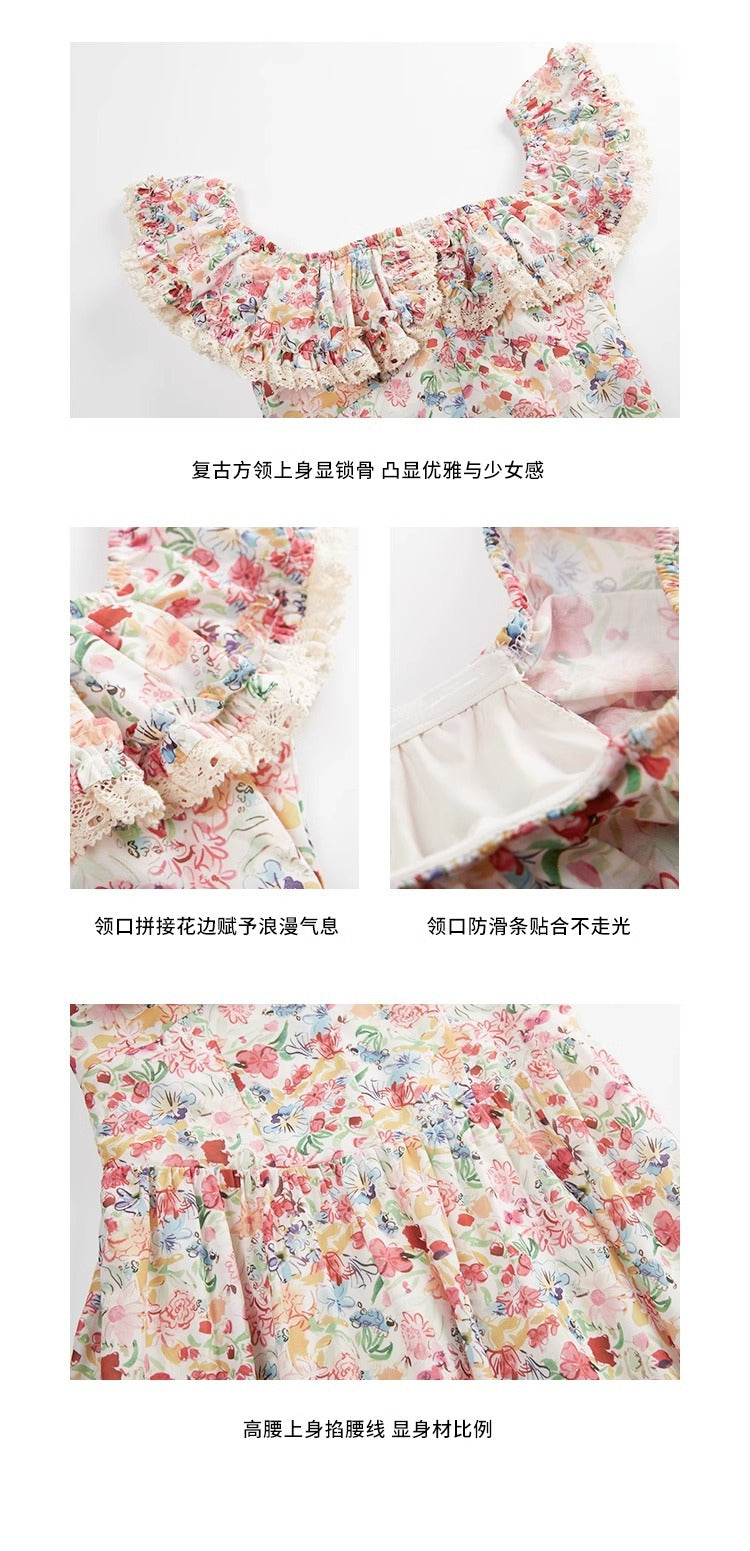 Floral Square Neck Slim Fit Women's Dress for Beach Vacation Casual Long Dress