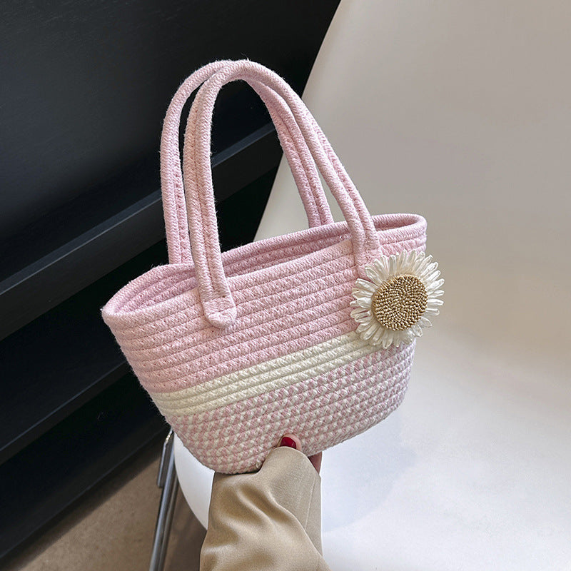Hand-Woven Bag Women2025New Ethnic Style Straw Bag Forest Style Beach Large Capacity Basket Bag