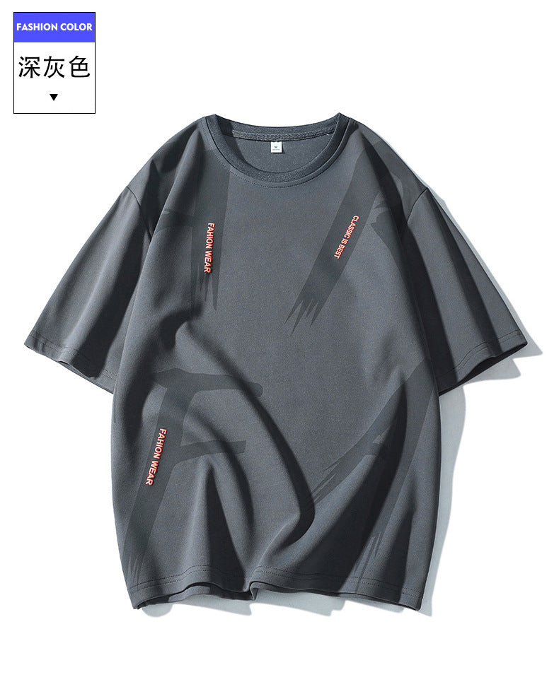 Summer Trendy Hong Kong Style Men's Printed Round Neck Short Sleeve T T-shirt Plus Size Loose Casual T-Shirt for Overweight Men