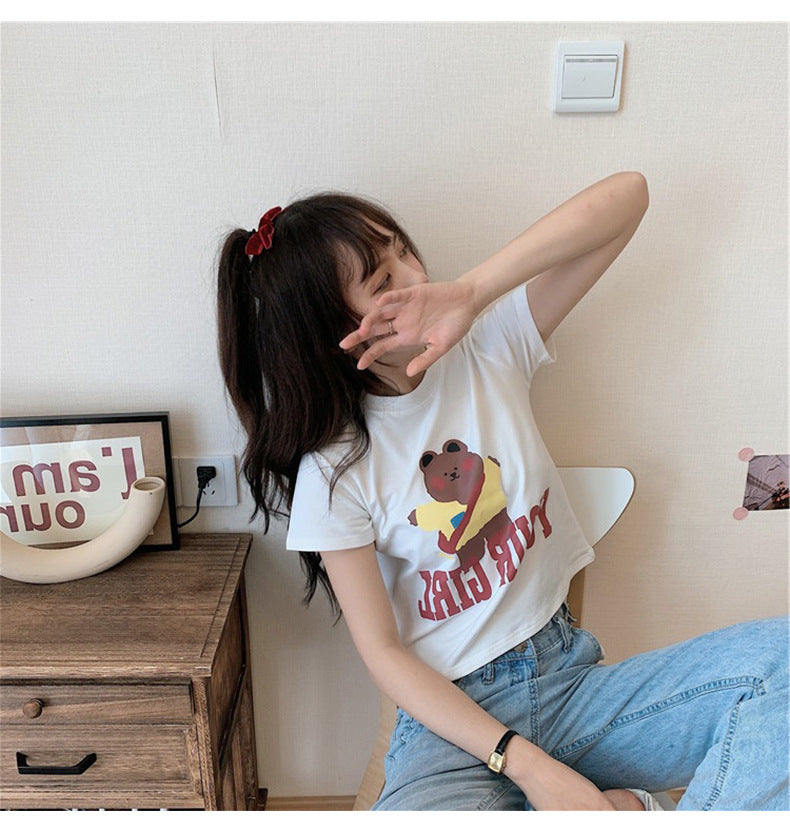 Couple Clothes Insi Trendy Cross-Border2023Summer New Style Crop Top Korean Version Slim Fit Short Sleeve T Shirt for Female Students