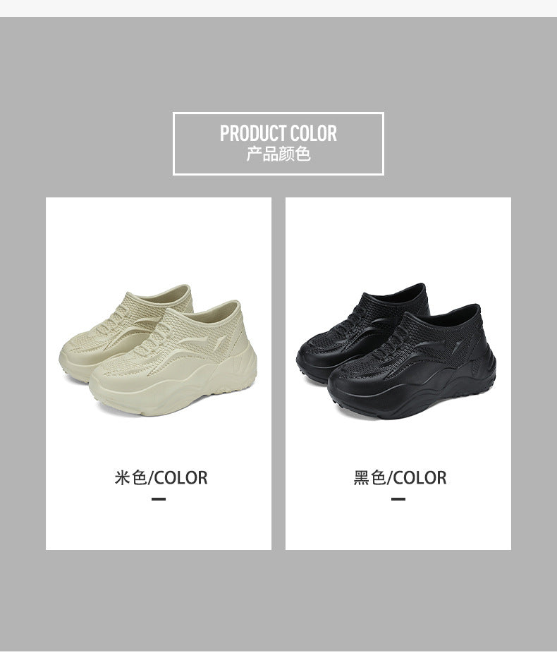 Kitchen Non-Slip Shoes for Men, Summer Breathable Thick Sole Pure Black Chef Waterproof Work Shoes, Outdoor Sports Fishing Rubber Shoes