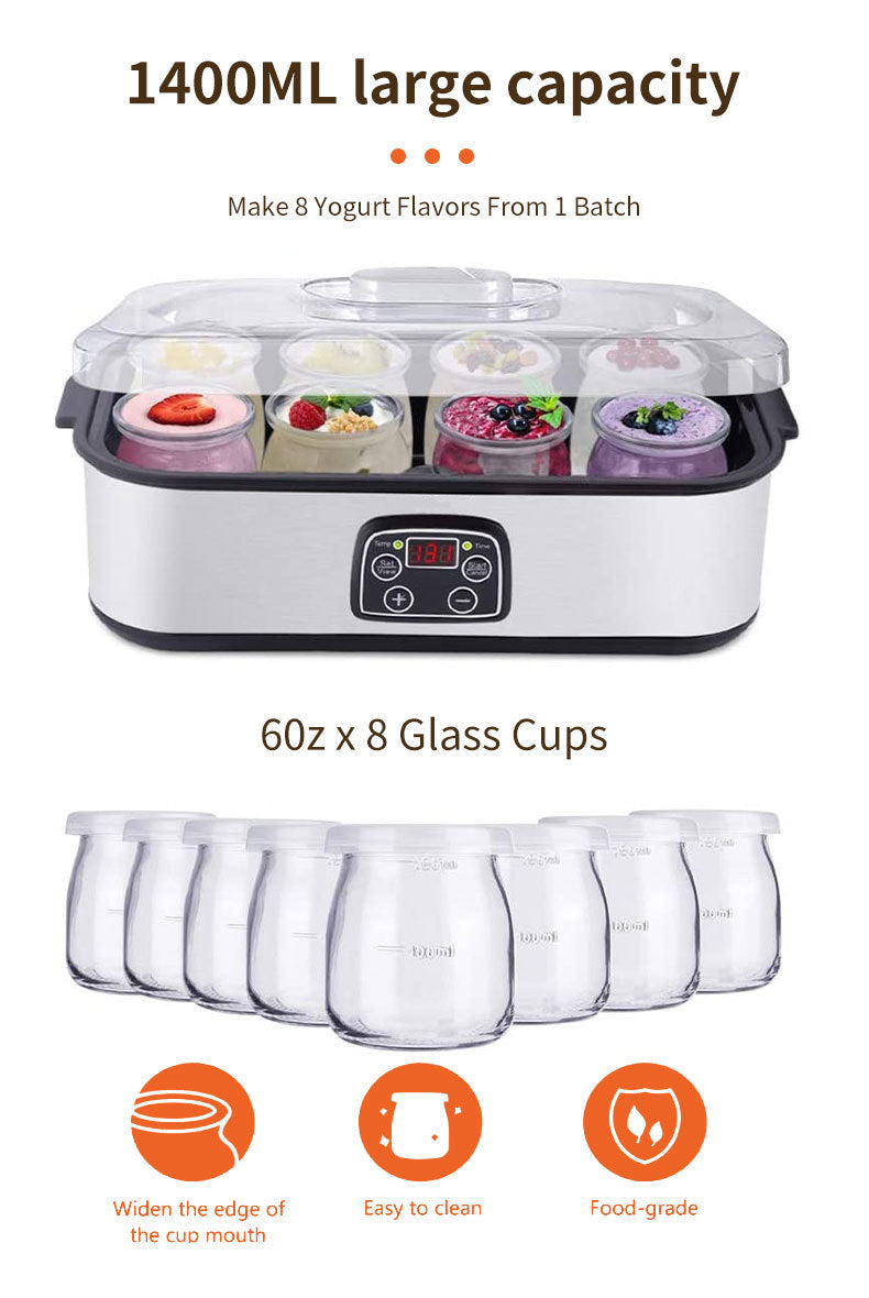 8-Cup Homemade Yogurt Fermentation Machine Breakfast Machine Commercial Jam Ice Cream Yogurt Maker YOGURT MAKER