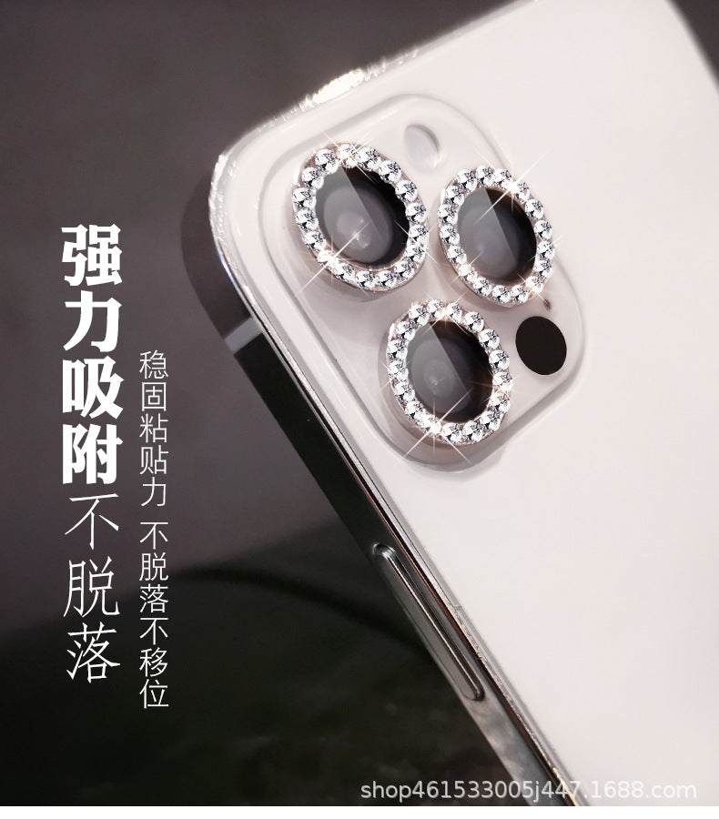 Suitable for Mobile Phone Flash Diamond Film Apple17Promax Diamond-encrusted Eagle Eye Lens Film Camera Rhinestone Metal Protective Ring