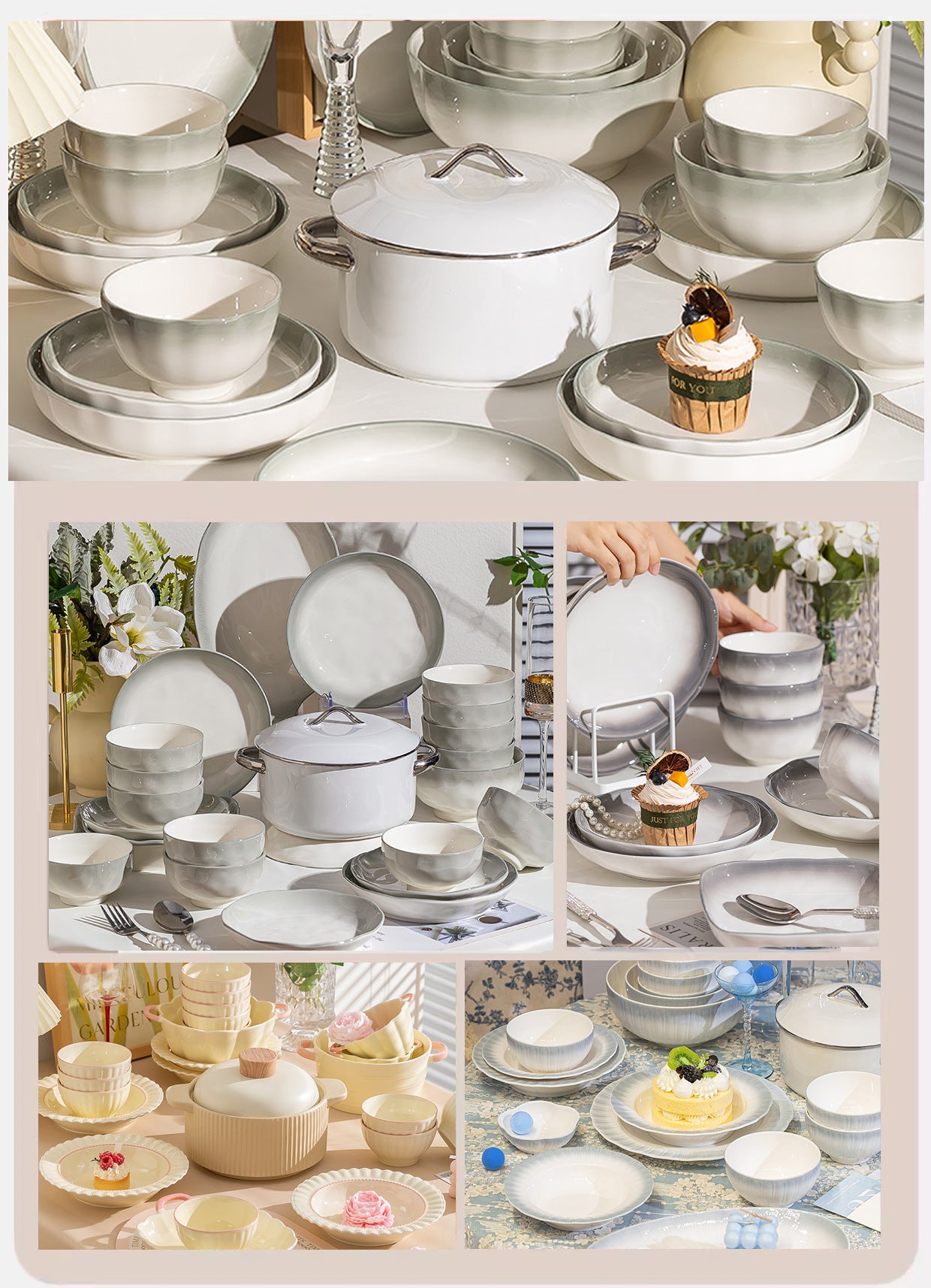 Nordic Style Gradient Color Bowl and Plate Set for Home Use, Thickened Lace Ceramic Tableware, Bowl and Plate Combination, Underglaze Color Bowl Set