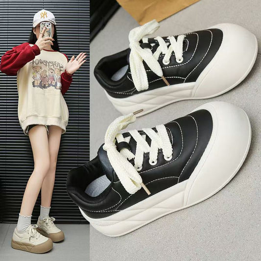 Thick-soled White Sneakers Versatile for Women2025Spring New Student Sports Shoes Big Toe Bread Shoes Board Shoes Wholesale Shoes