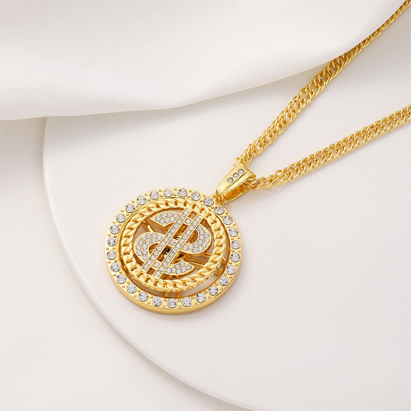 Factory Direct Supply Exquisite Fashion Necklace Imitation Dollar Sign Diamond-Encrusted Jewelry Pendant In Stock Wholesale Luxury