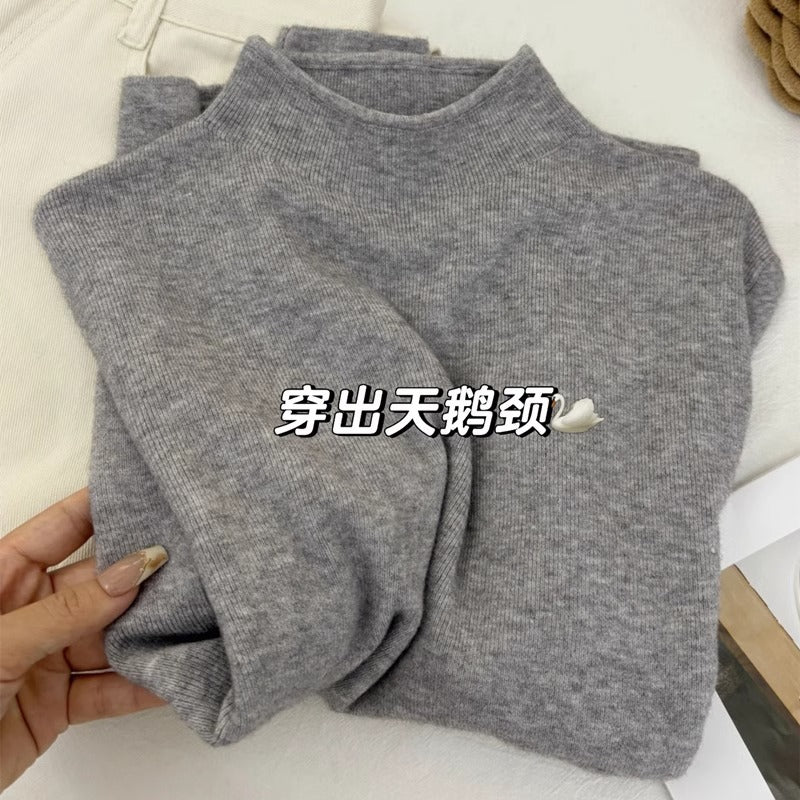 Soft and Cozy Half Turtleneck Knitted Sweater for Women, Autumn and Winter Versatile Top, Korean Style Slimming Solid Color Inner Layer, Mid-Neck Sweater, Base Shirt