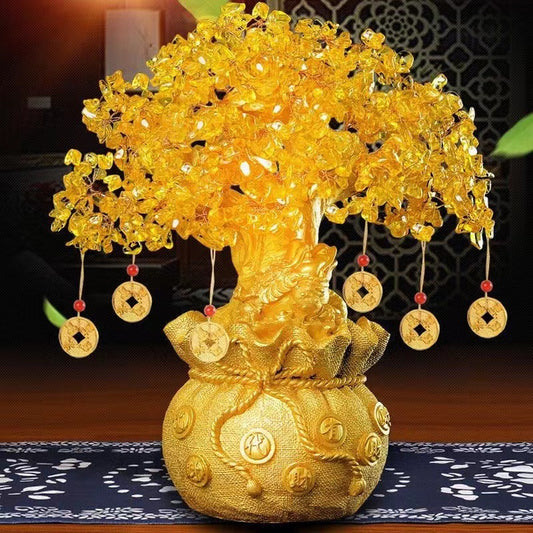 Yellow Crystal Money Tree Fortune Tree Ornament Crystal Ornament Wealth Tree Crystal Tree Home Living Room Opening Gift