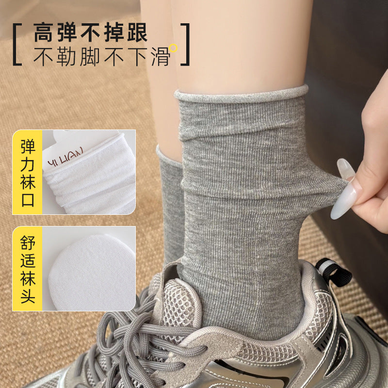 Socks Pure Cotton Women Summer Thin Style Pile Socks Solid Color Mid-Calf Socks Oxygen Cotton Confinement Socks Women Long Socks Zhuji Socks Industry
