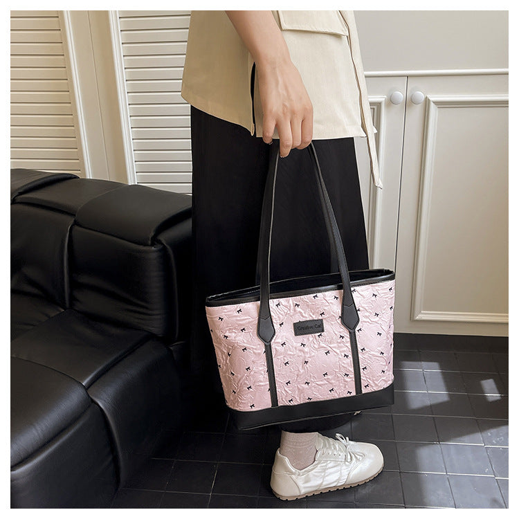 Class Commuting Tote Bag Large Capacity Heart Summer Stylish2025New style casual bowknot single shoulder underarm bag