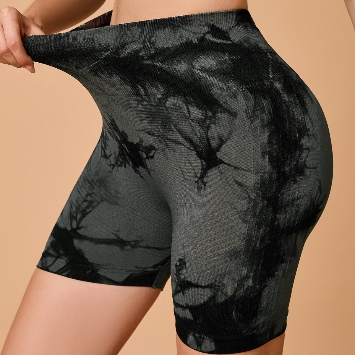 European and American Cross-Border Tie-Dye Yoga Pants Women's Sports Fitness Shorts Seamless High-Waist Barely-There Peach Butt Three-Quarter Pants