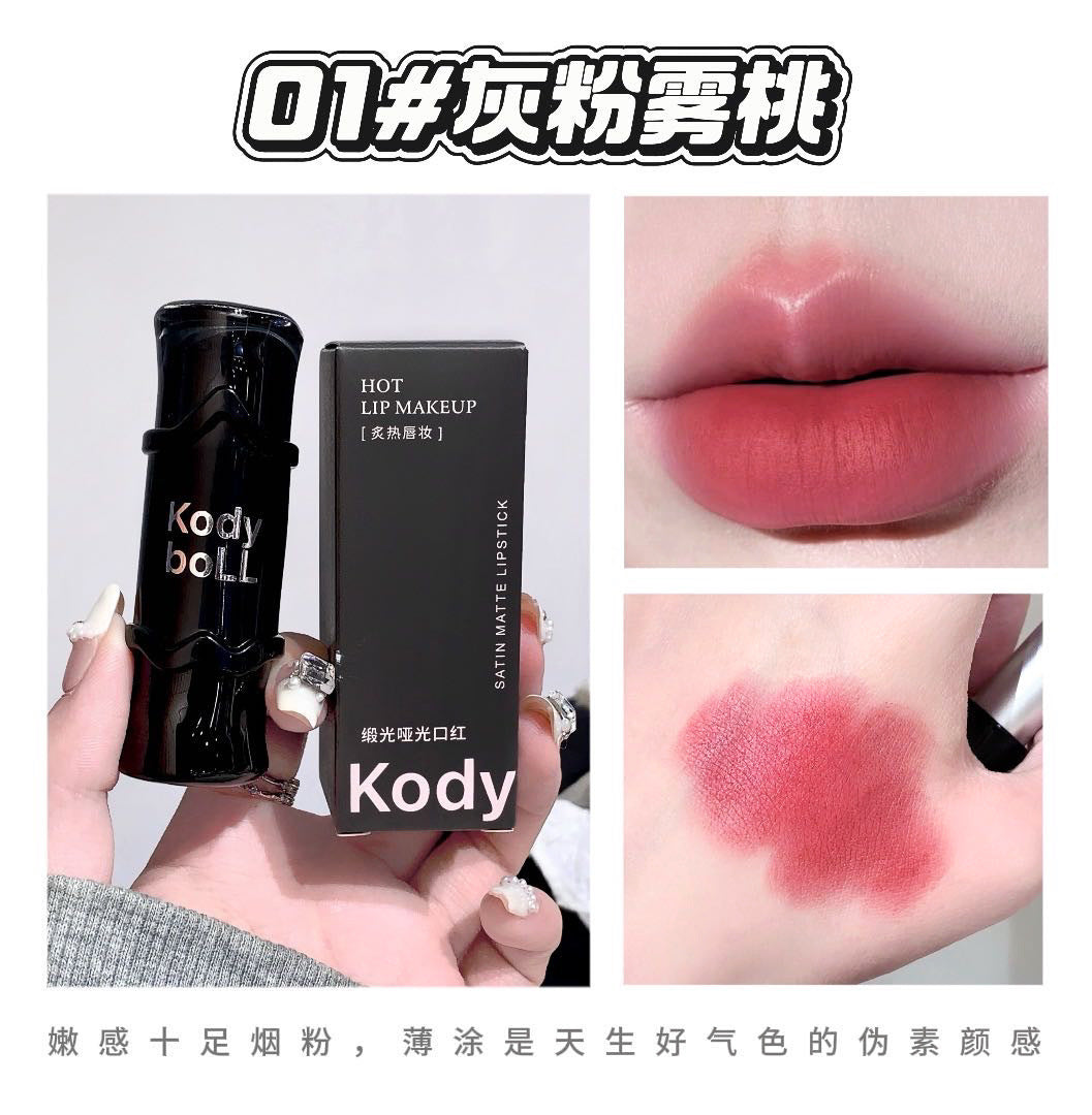 kodyboll Satin Matte Lipstick Velvet Lip Gloss Atmosphere Lip Mud Brightening Non-Drying Long-Lasting Enhancing Complexion