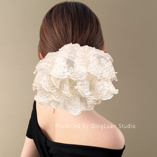 Chloris, the Goddess of Flowers~Super Fairy Pearl Lace Hair Tie New Extra Large French Gentle Atmosphere Travel Hair Rope