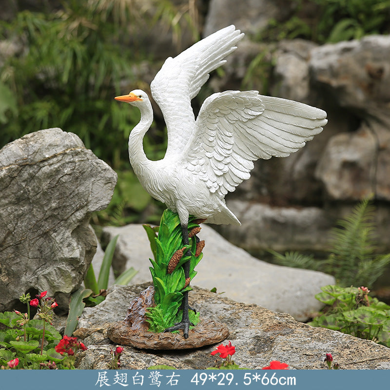Outdoor Garden Imitation White Egret Fiberglass Ornament Home Courtyard Pool Rockery Resin Sculpture Floor Decoration