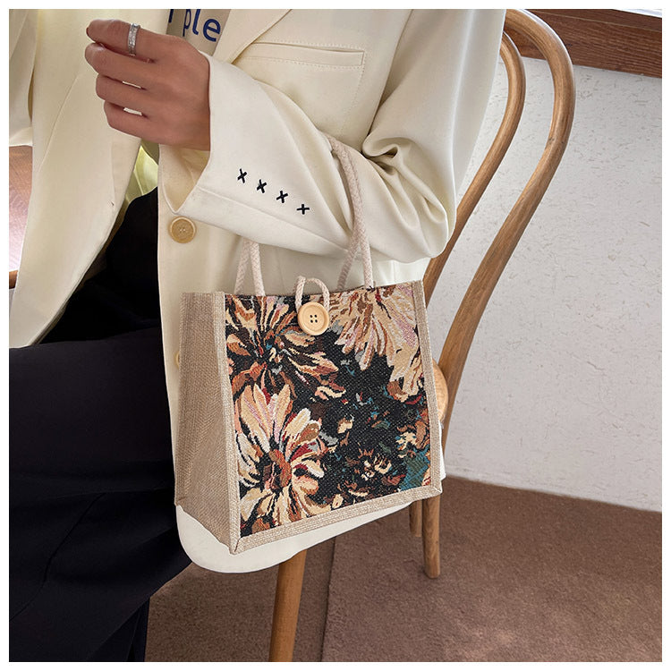 Student Korean Style Handbag Women Fashion Linen Lunch Bag New Japanese Style ins Canvas Tote Lunch Box Bag