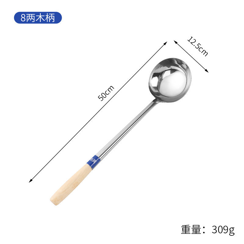 Stainless Steel Stir-Fry Spoon Chef's Stirring Spoon Long Handle Soup Spoon Serving Spoon Stir-Fry Spoon Kitchen Spatula Wooden Handle Pot Spatula Spoon