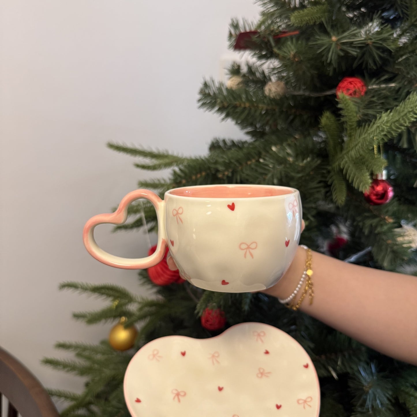 Korean Style ins Wind Hand-painted Heart Ceramic Cup and Saucer Hand Pinched Irregular Heart-Shaped Coffee Cup and Saucer Afternoon Tea Cup and Saucer