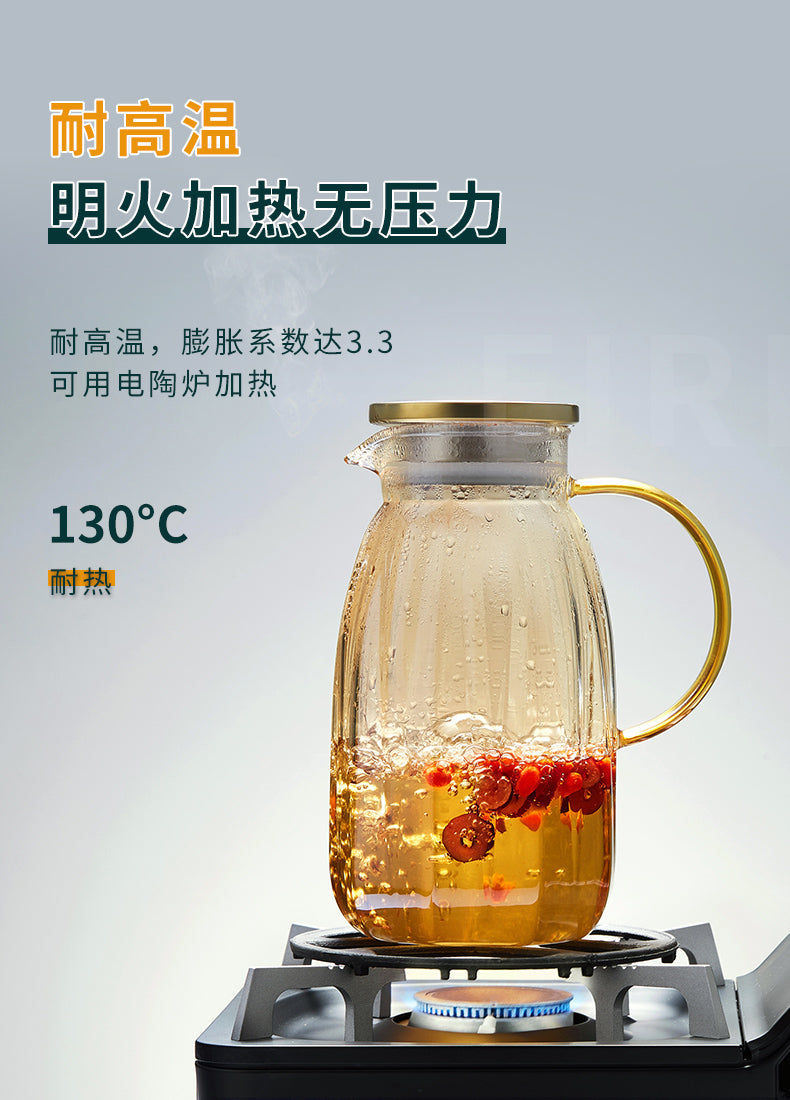 High Borosilicate Glass Cold Water Pitcher Large Capacity Metal Lid Household Transparent Set High Temperature Resistant Explosion-Proof Cold Water Pitcher