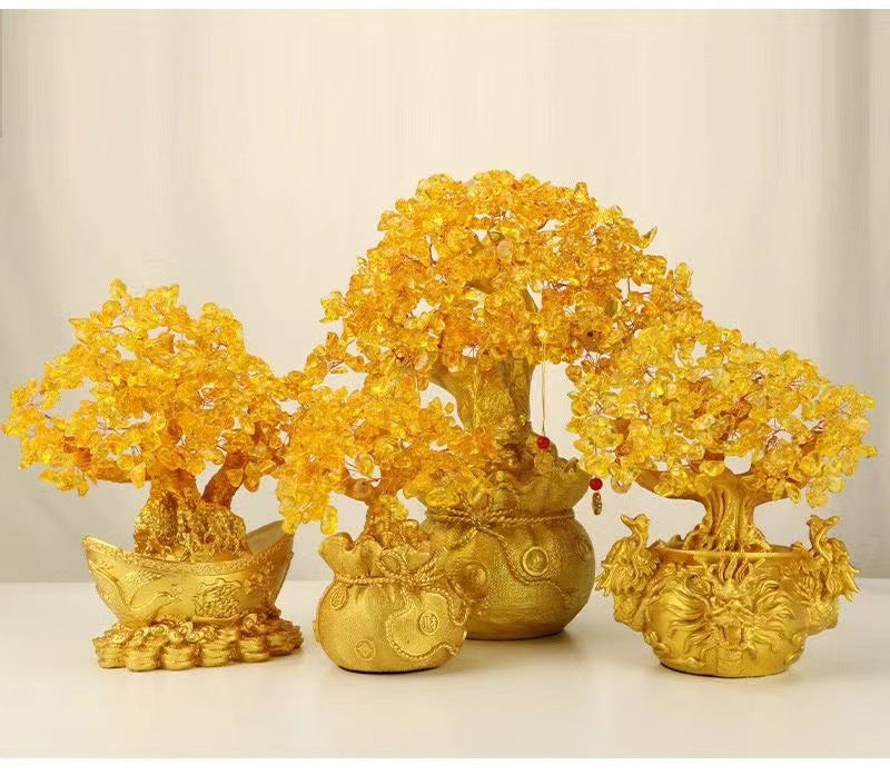 Yellow Crystal Money Tree Fortune Tree Ornament Crystal Ornament Wealth Tree Crystal Tree Home Living Room Opening Gift