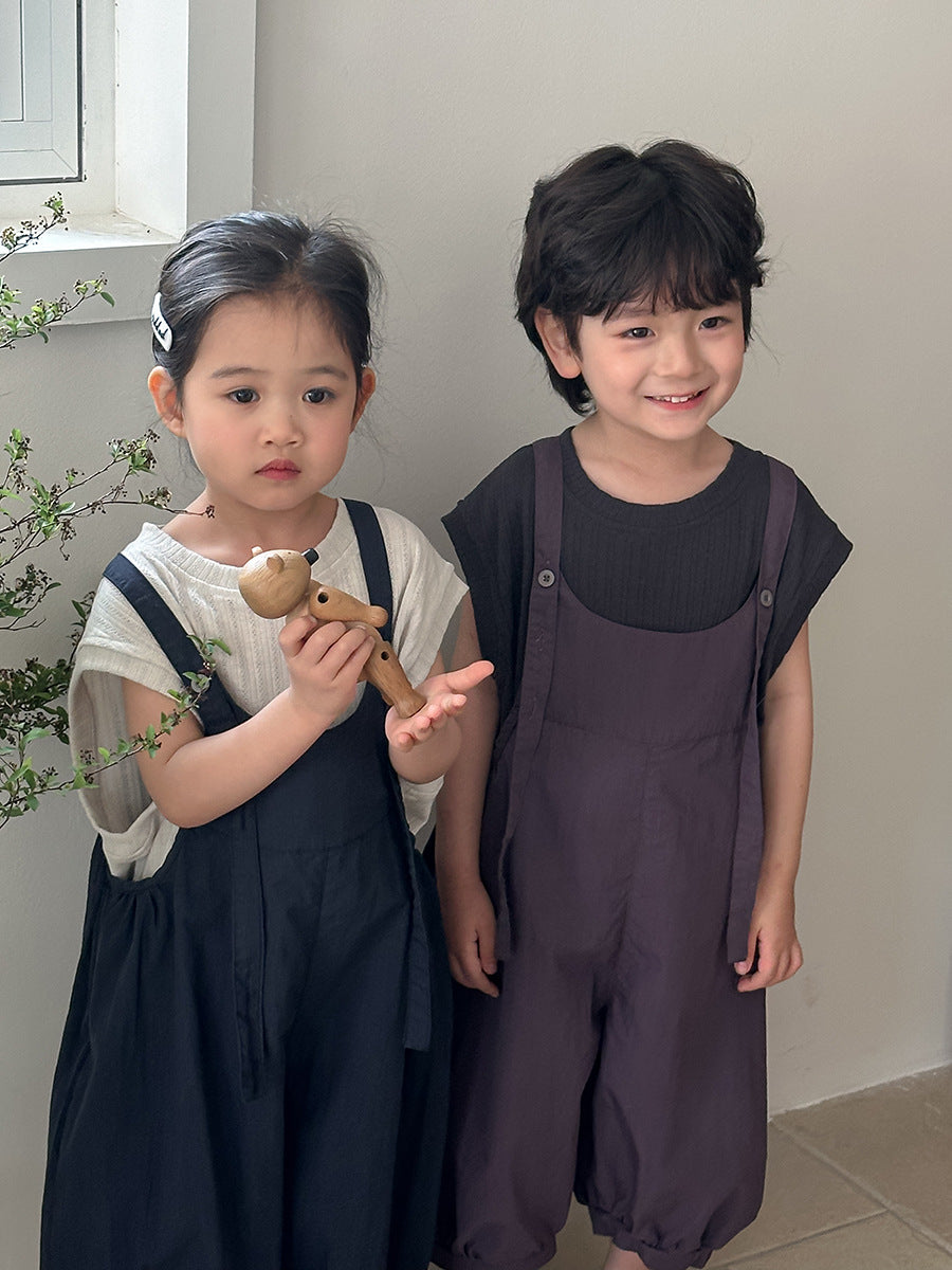 Jiaye Children's Products2025Children's Summer Thin Solid Color Cotton Overalls Boys and Girls Loose Stylish Lantern Pants