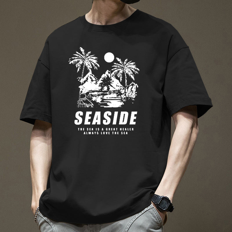 Heavyweight Pure Cotton Short Sleeve from Trendy Brand T Men's Summer New Trend Loose Half-Sleeve Round Neck Shirt