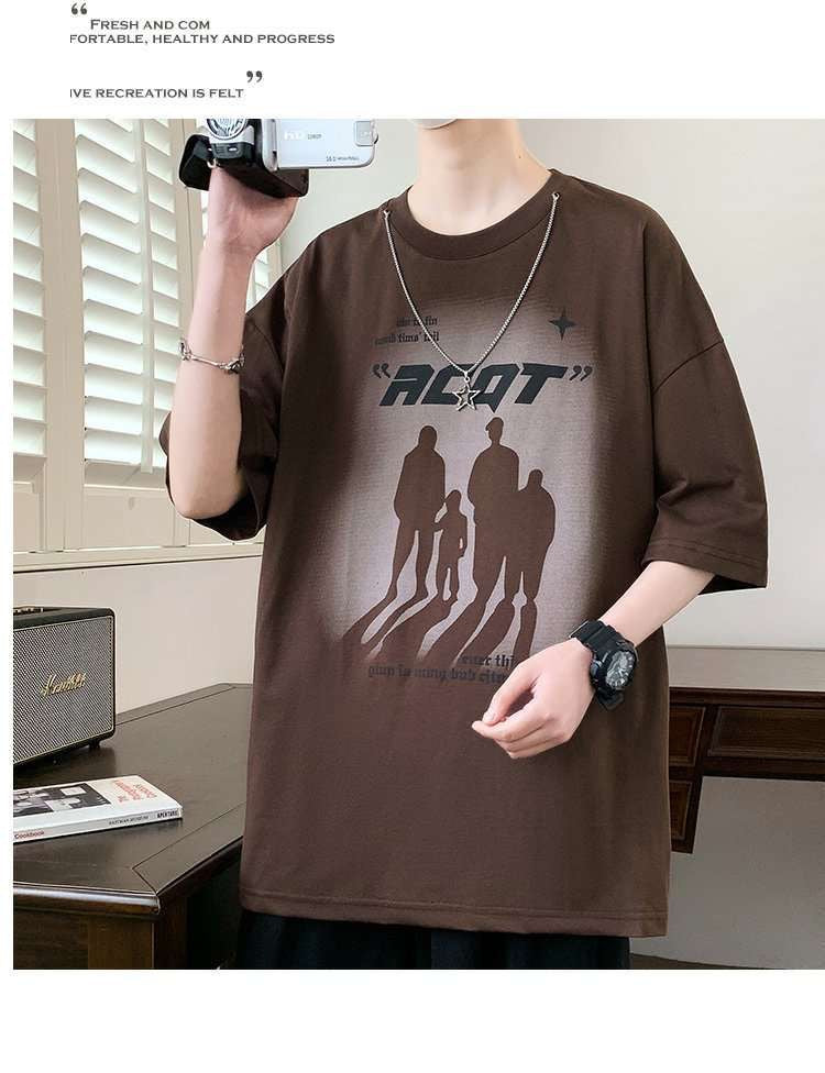 2025Summer New Men's Youth Casual Stylish Trendy Loose Short Sleeve T Shirt Gradient Color for Middle and High School Students