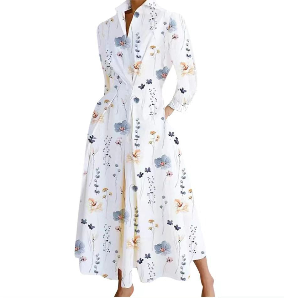 Cross-border New Style Foreign Trade Medieval Retro Plus Size Fashion POLO Loose Collar Wide Hem Women's Dress Wholesale