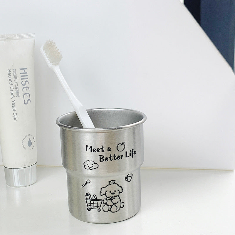 ins Cute Bichon Frise Dog Mouthwash Cup304Stainless Steel Step Simple High-Value Couple Toothbrush