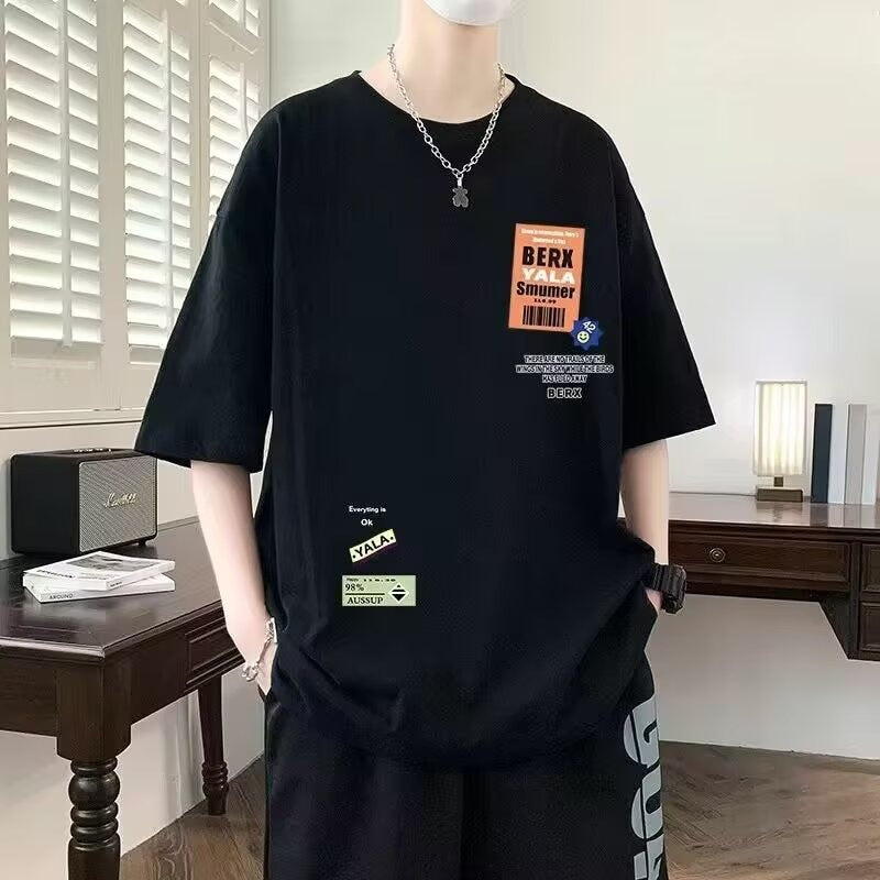 2025Summer New Men's Youth Casual Stylish Trendy Loose Short Sleeve T Shirt Gradient Color for Middle and High School Students