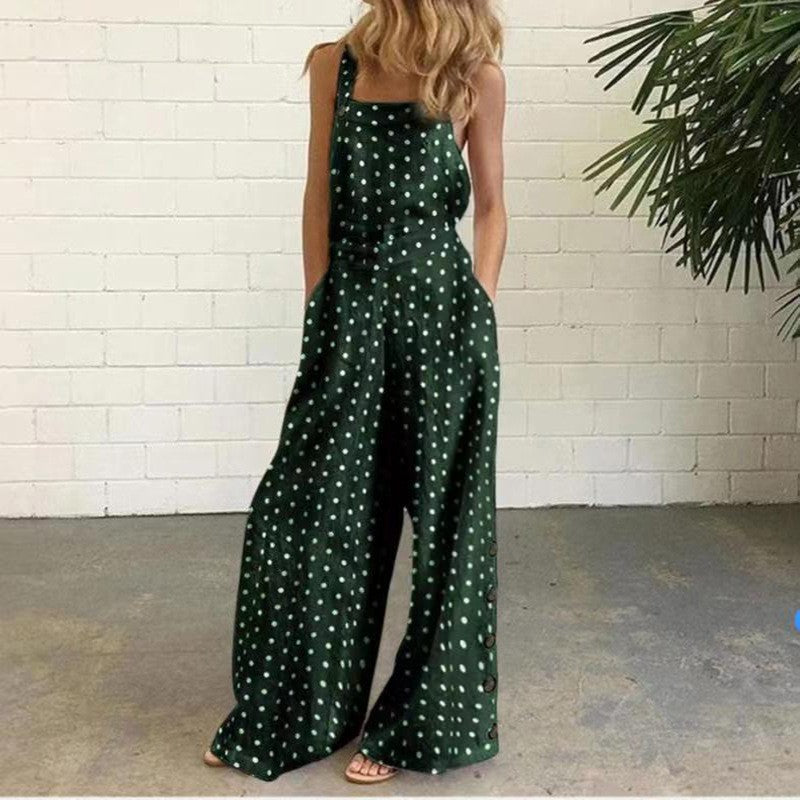 Independent Station European and American2025New Amazon Four-Color Polka Dot Wide-Leg Pants Long Pants Digital Print Backless Jumpsuit