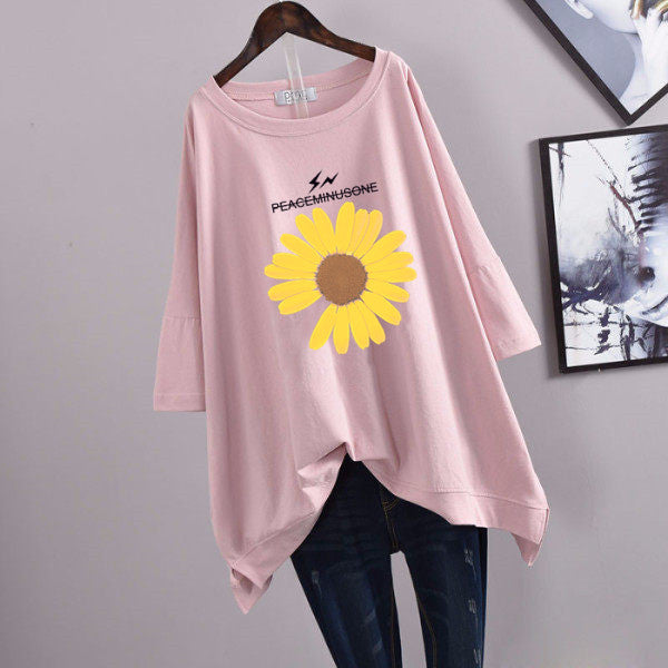 200Plus Size Women's Summer Leaf Print Casual Split Mid-Length Short Sleeve Dress T Women's Loose Fit Plus Size Shirt