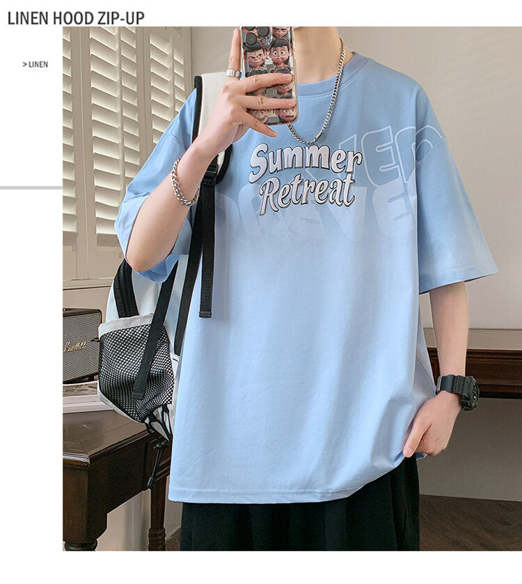 2025Summer new gradient color short sleeves t Men's Cool Loose Half Sleeve Shirt T Trendy Brand Crew Neck Casual T-Shirt
