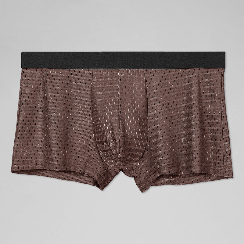 Men's Underwear Ice Silk Mesh Breathable Boxer Briefs Cool Summer Thin Comfortable Four-Corner Underpants http://detail.1688.com/offer/677752721536.html