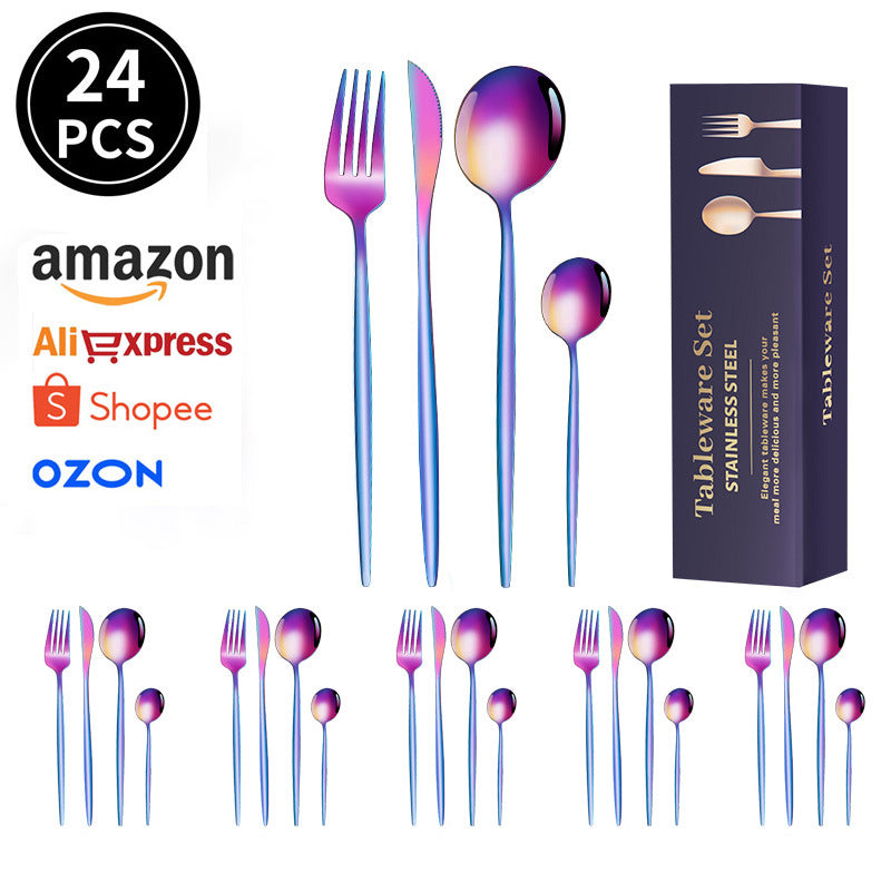spoon Jieyang Manufacturer Wholesale Cross-Border Stainless Steel Tableware Set24Set Household Cutlery and Utensils