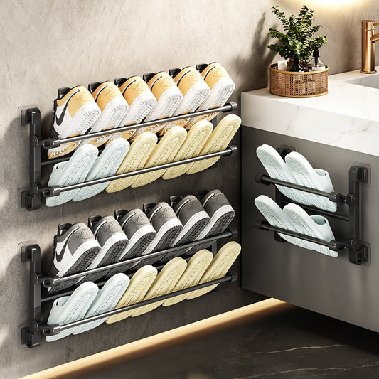 Bathroom Toilet Multi-Functional Storage Rack Foldable Organizer Slipper Rack No-Drill Wall-Mounted Door Back Shoe Rack