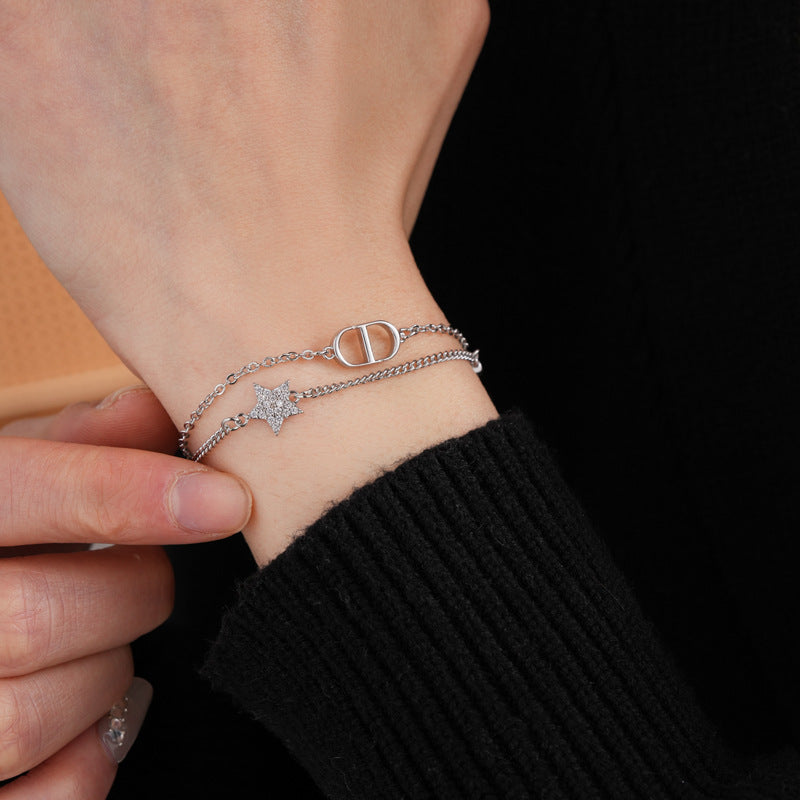 Zircon Star Pig Nose Double Layer Bracelet Niche Light Luxury High-end Versatile Fashion Commuting Vintage Jewelry