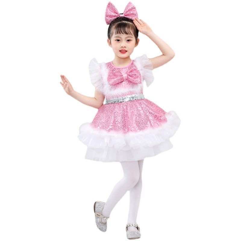 Children's Performance Costume Puffy Skirt for Girls New Sequin Tulle Skirt Kindergarten Dance Princess Dress Performance Costume for Girls