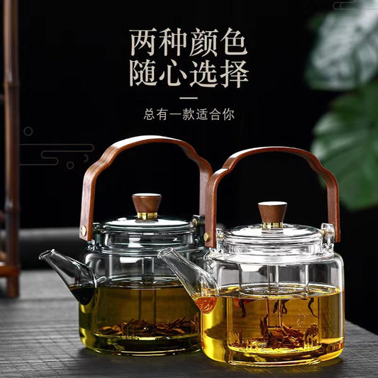 Transparent Black Handle Teapot for Tea Brewing, Glass Kettle for Boiling Water, Tea Brewing Pot for Electric Ceramic Stove, Charcoal Stove Tea Brewing Pot