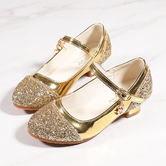 Girls' Leather Shoes Korean Style High Heel Princess Shoes Frozen Silver Children's Dance Shoes Elsa Shoes Summer