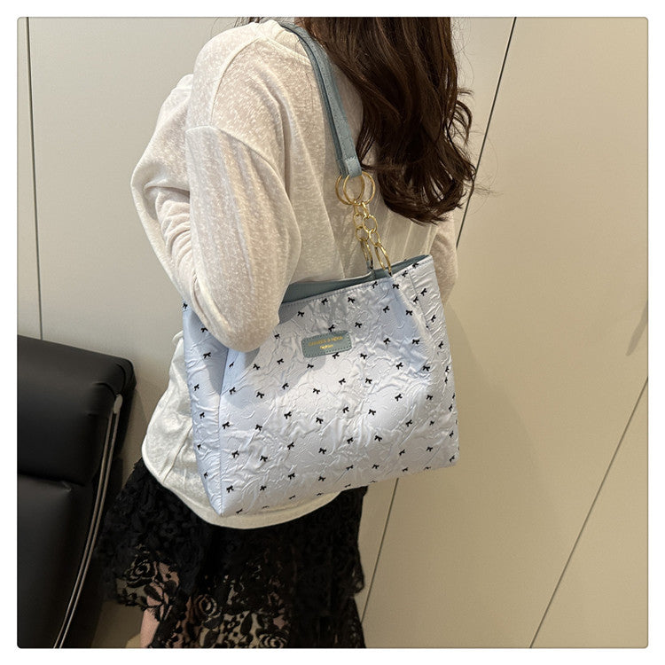 2025Trendy Fashion Bowknot Pleated Large Capacity New Casual Simple Commuter Single Shoulder Crossbody Underarm Bag for Women