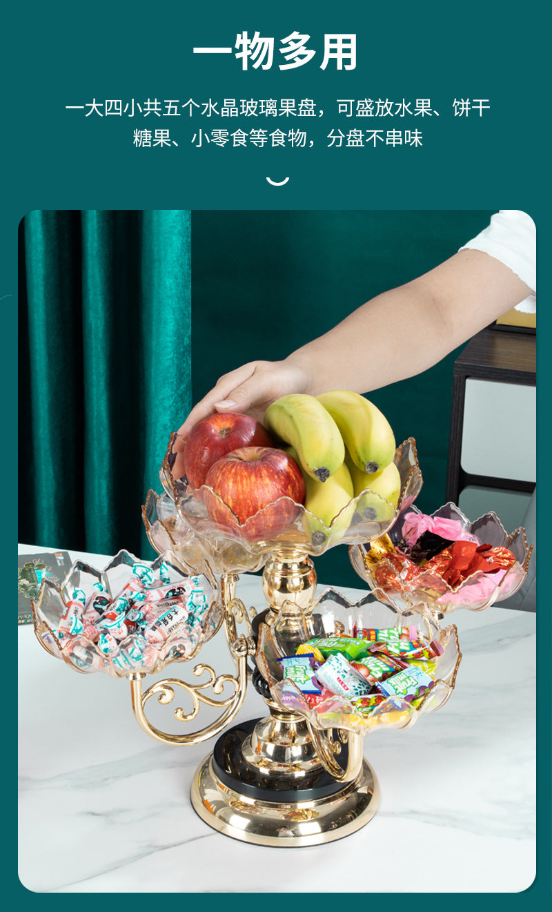 Fruit Plate Household Multi-layer Rotating Fruit Plate Living Room Fruit Plate European-style Light Luxury Crystal Plate Anti-Fall
