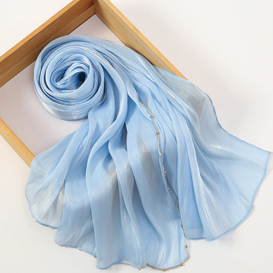 Southeast Asia Hot-Selling Popular Solid Color Chiffon Island Silk Chain Long Scarf Summer Refreshing Breathable Sun-Proof Ethnic Headscarf