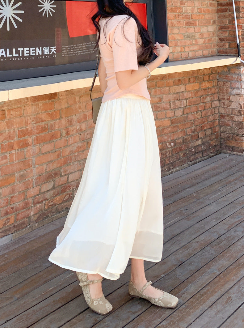 High-end Flowing Sheer Skirt for Women in Summer2025New Style Glassy Sheer Large Hem Mid-Length Draped a Women's pleated skirt